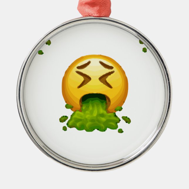 Emoji Puking Silbernes Ornament (Vorne)