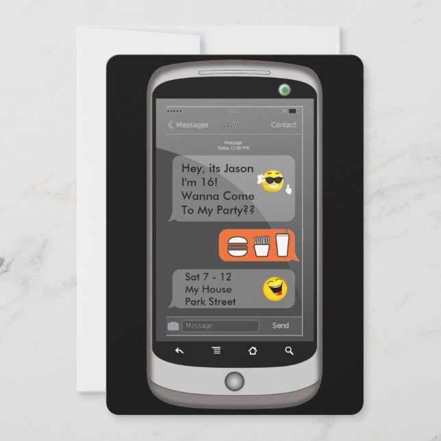 Emoji Smart Phone Sims Funny Kindergeburtstag M/F Einladung (Vorderseite)