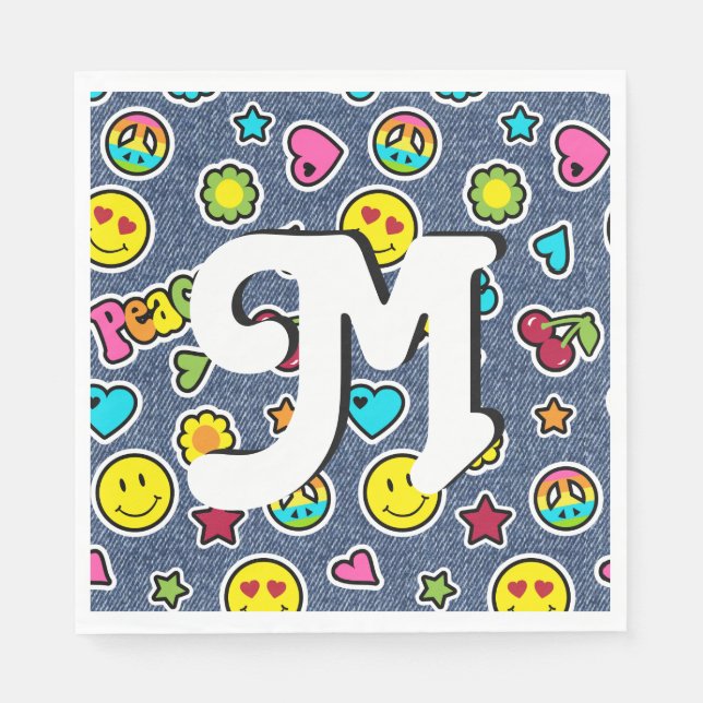 Emoji Smile Denim Girl Bday Party Napkins Brief M Serviette (Vorderseite)