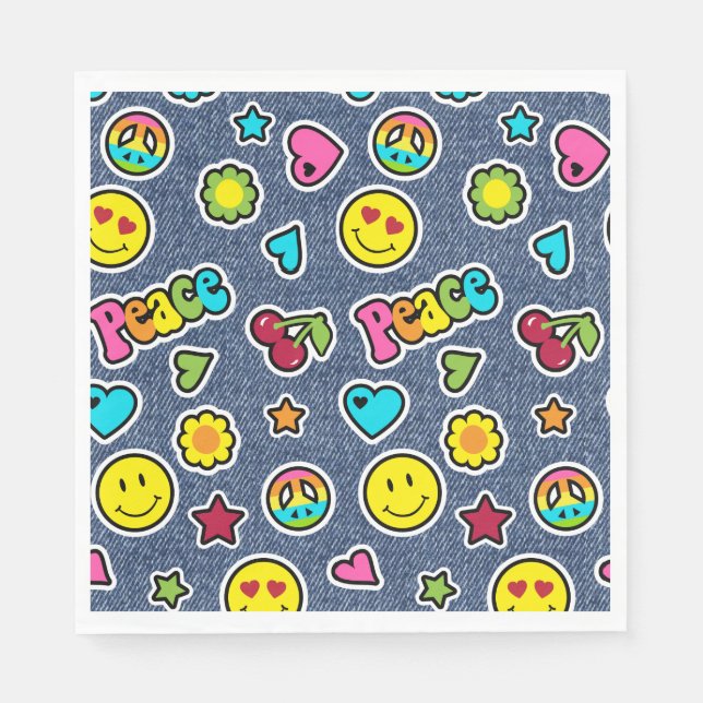 Emoji Smile Denim Girls Geburtstagsparty Napkins Serviette (Vorderseite)