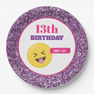 Emoji Teen Birthday Lila Glitzer Paper Teller