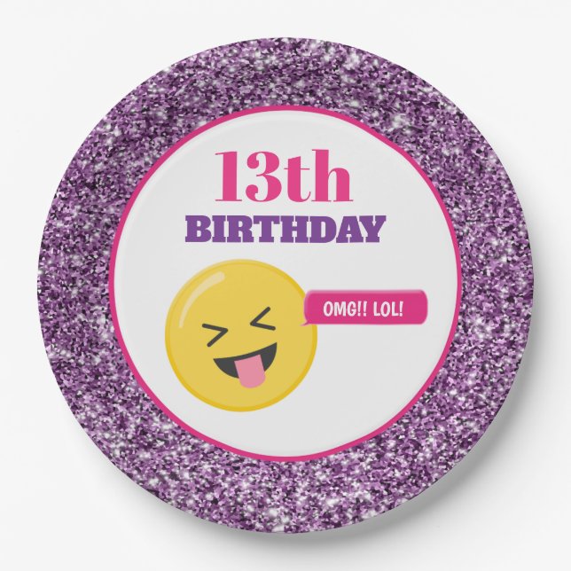 Emoji Teen Birthday Lila Glitzer Paper Teller (Vorderseite)