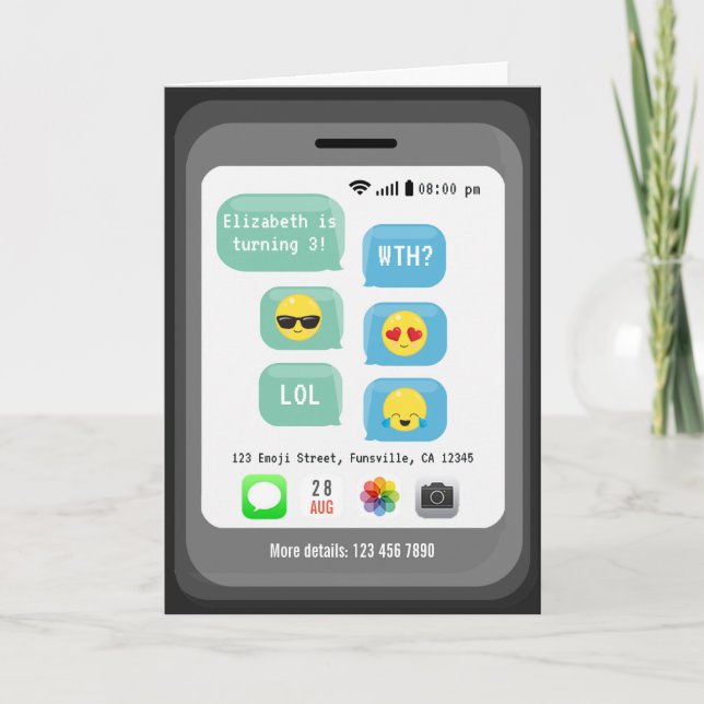 Emoji Thema Virtual Birthday Party Einladung (Vorderseite)