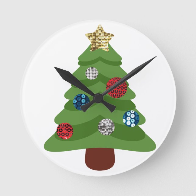 Emoji-Weihnachtsbaum Runde Wanduhr (Vorderseite)