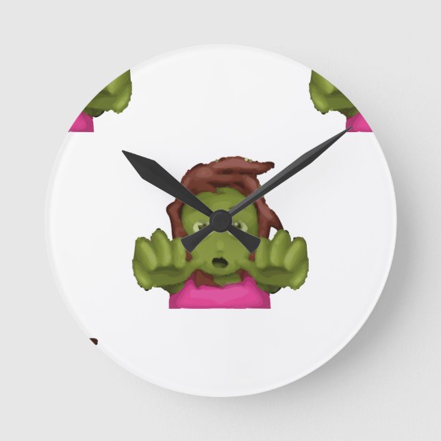 Emoji Zombie Runde Wanduhr (Vorderseite)