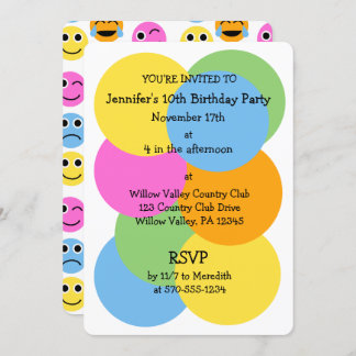 Emojis Emoticons Colorful Circles Custom Party Einladung