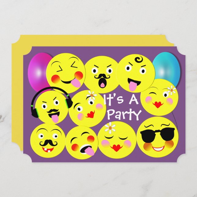 Emoticon Funny Niedlich Trendy Faces Party Einladung (Vorne/Hinten)