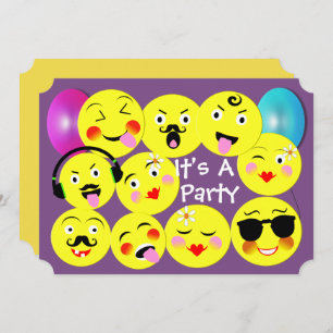 Emoticon Funny Niedlich Trendy Faces Party Einladung