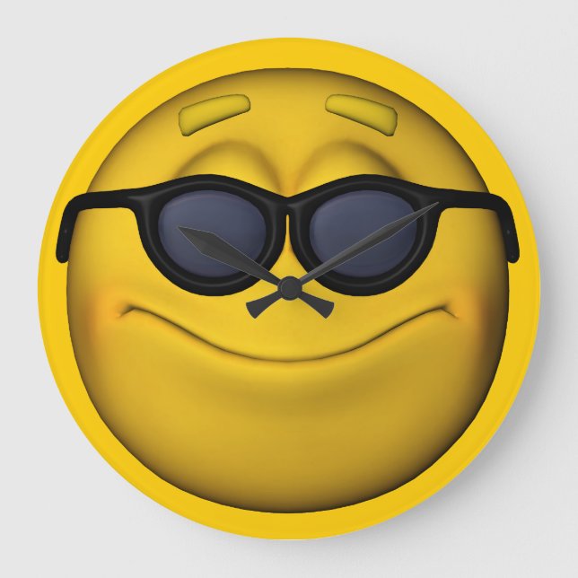 Emoticon mit Sonnenbrille Große Wanduhr (Vorderseite)