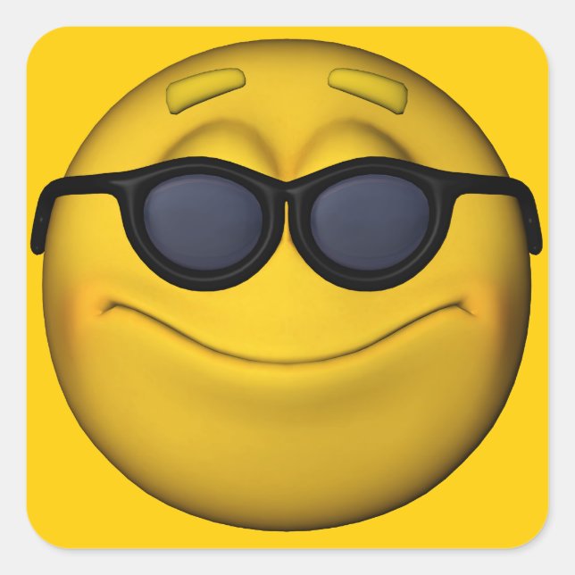 Emoticon mit Sonnenbrille Quadratischer Aufkleber (Vorderseite)