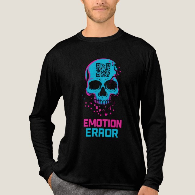 Emotion Error Glitch Skull Graphic Long Sleeve T-S Tri-Blend Shirt (Vorderseite)