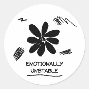 Emotional instabile lustige Schwarz-Weiß-Blume Runder Aufkleber