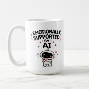 Emotional von KI unterstützt, süßer Roboter mit He Kaffeetasse