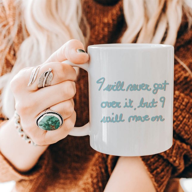 Emotionale Bejahung handschriftlich in blauer Tint Kaffeetasse (Heartfelt empathetic message on cup.)