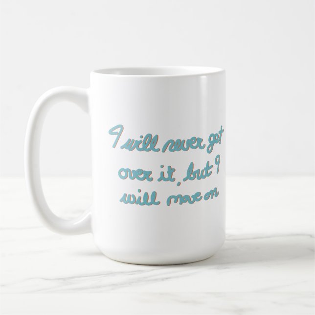 Emotionale Bestätigung handgeschrieben mit blauer  Kaffeetasse (Links)