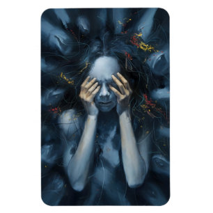 Emotionales Abstraktes Portrait - Surreal Blue Art Magnet
