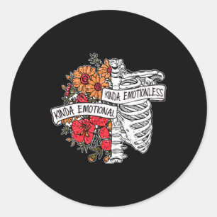 Emotionales Kinda Emotionless floral Skelett Gothi Runder Aufkleber