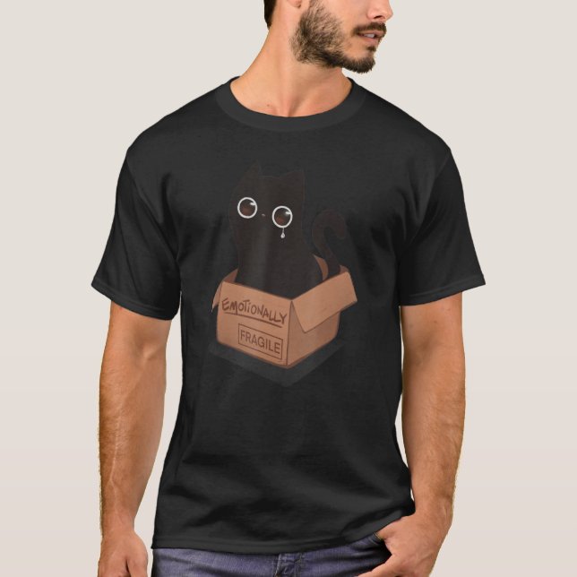 Emotionally Fragile  Black Cat Kitten Introvert T-Shirt (Vorderseite)