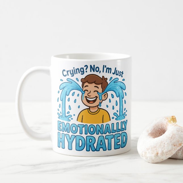Emotionally Hydrated Funny Crying Cartoon Kaffeetasse (Mit Donut)