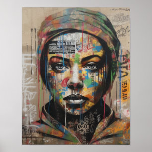 Emotionless Women's Face Graffiti Art Poster