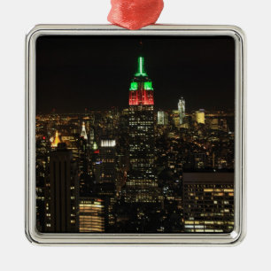 Emp St Bldg Weihnachtsfarben bei Nacht 01 Silbernes Ornament