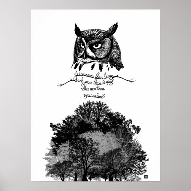 Empath Owl Weisheit einführen illustriertes Tinten Poster (Vorne)