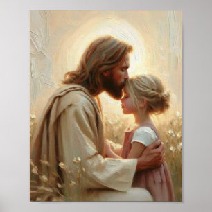 Empathie und Liebe - Jesus als Hirte mit den Kinde Poster