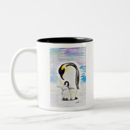 Emperor Pinguin und Chick Watercolor Malerei Zweifarbige Tasse