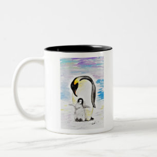 Emperor Pinguin und Chick Watercolor Malerei Zweifarbige Tasse