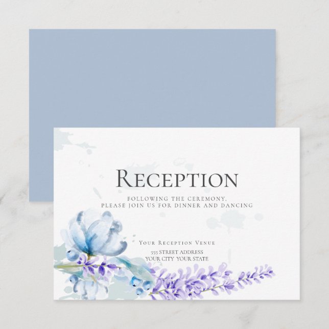 EMPFANG | Aquarelllavender - Dusty Blue Floral Einladung (Vorne/Hinten)