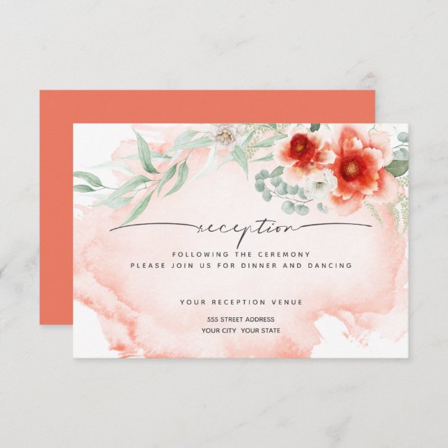 Empfang | Blume der Wasserfarbenkoralle Einladung (Vorne/Hinten)