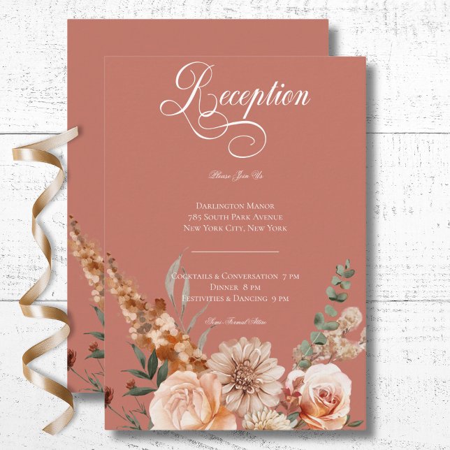 Empfang Boho Peach & Rust Begleitkarte (Boho Peach & Rust Floral Rust Reception Enclosure Card)