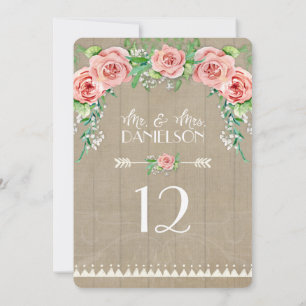 Empfang BOHO Tisch Nummer Babyatmung Rosen Einladung