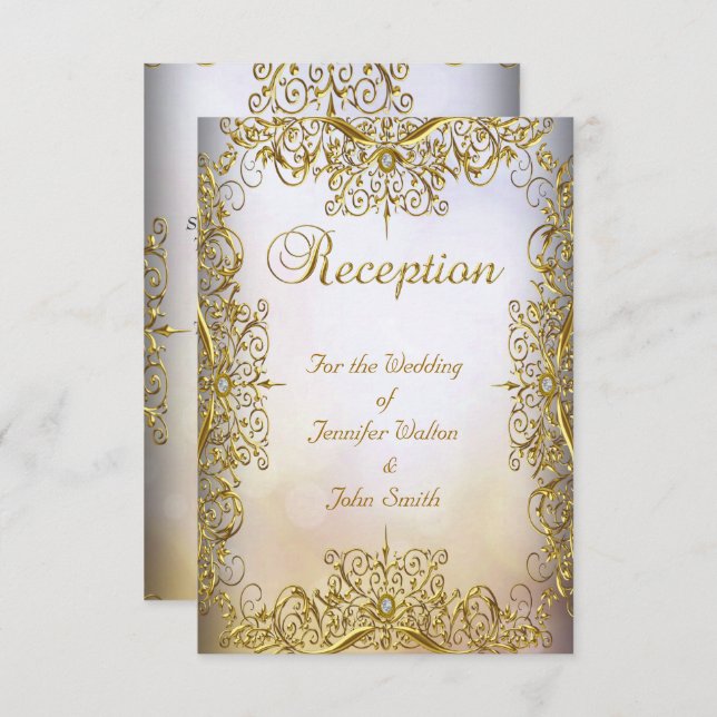 Empfang Card Hochzeit Elegante Elite White Gold Einladung (Vorne/Hinten)