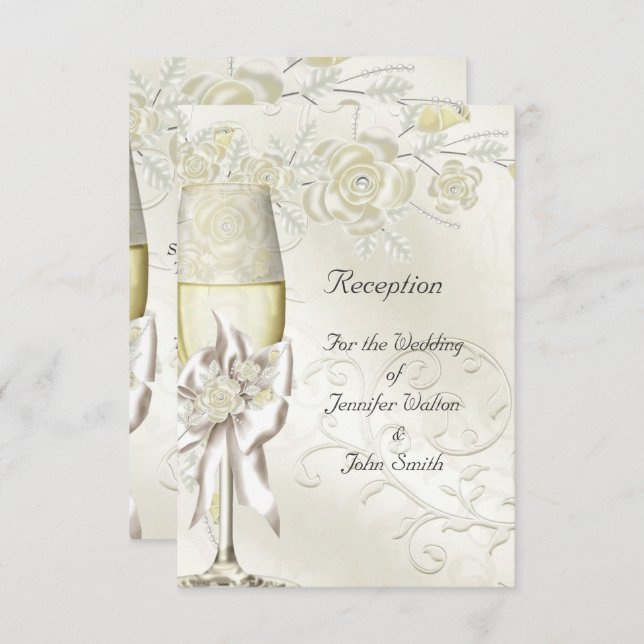 Empfang Card Hochzeit Gold Creme Pearl Floral Einladung (Vorne/Hinten)