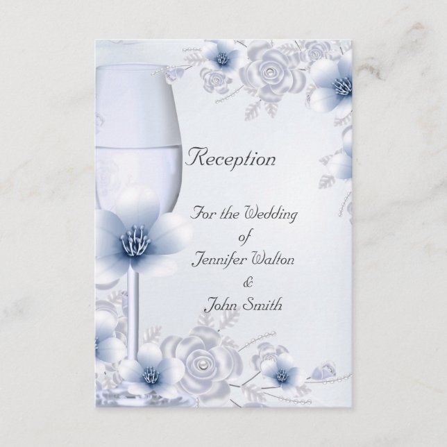 Empfang Card Hochzeit Silver Blue Rose Blossom Begleitkarte (Vorderseite)