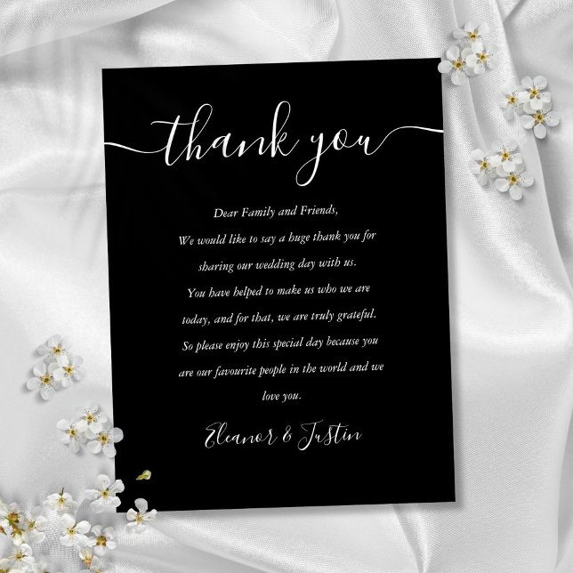 Empfang danke Ihnen Schwarz-Weiß-Platzkarte Postkarte (Reception Thank You Black And White Place Card)