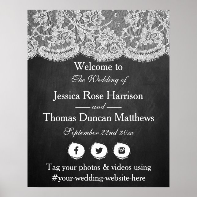 Empfang der Chalkboard & Lace Wedding Poster (Vorne)