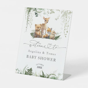 Empfang der neutralen Baby-Dusche für Waldtiere Sockelschild