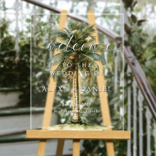 Empfang der Royal Palm Tree Tropical Wedding Acrylschild