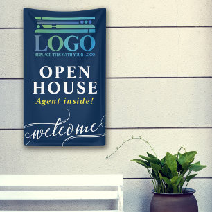 Empfang des Deep Blue Open House Realtor Logos Banner