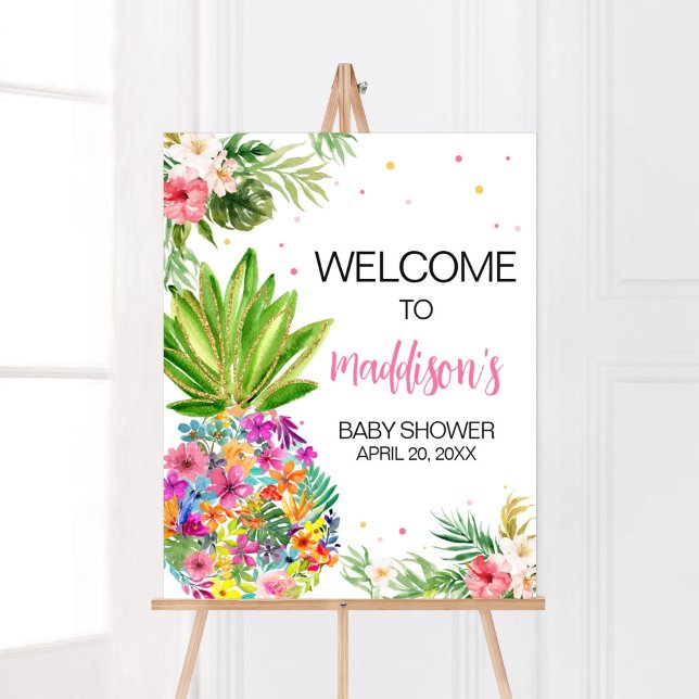 Empfang durch tropische Ananas Poster (Aloha Pineapple Baby Shower Welcome Sign)