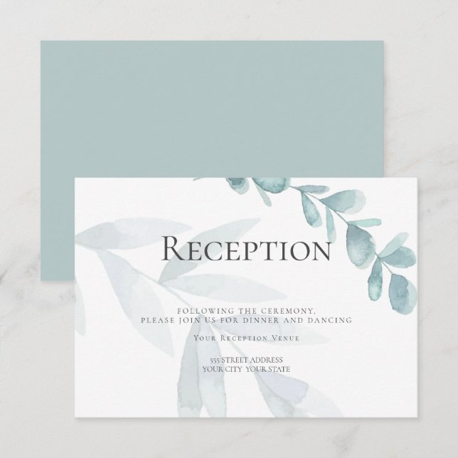 EMPFANG | Dusty Blue Watercolor Eucalyptus Einladung (Vorne/Hinten)