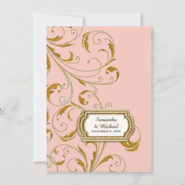 Empfang Glam Old Hollywood Regency Black Krawatte Einladung (Vorderseite)