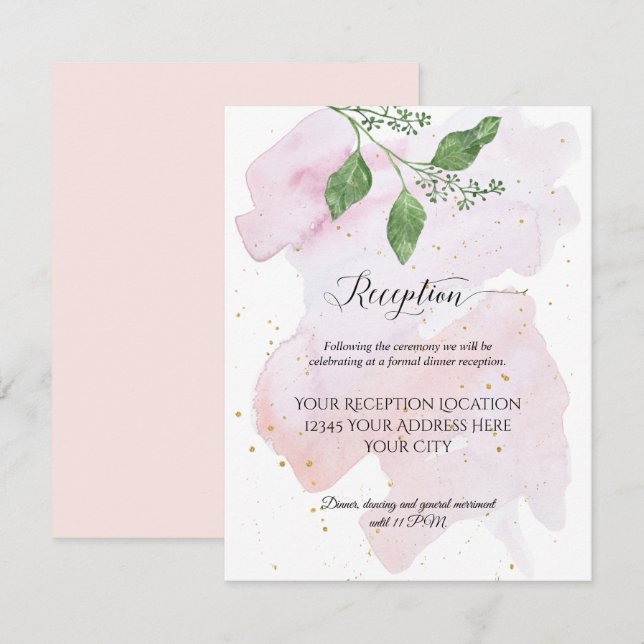 Empfang Modern Gold Eukalyptus Greenerity Wedding Einladung (Vorne/Hinten)