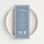 Empfang oder Abendessen für die Verlobung Menükarte<br><div class="desc">Stellen Sie mit unserem Dusty Blue und White Wedding Monogram Empfang oder Verlobung Dinner Menus eine Touch raffinierter Eleganz auf Ihre Veranstaltung ein. Diese exquisiten Menüs sind so konzipiert, dass Sie Ihr kulinarisches Erlebnis verbessern können, und sind somit die perfekte Ergänzung zu Hochzeiten, Proben und Verlobungsfeiern. Die raffinierte Mischung aus...</div>