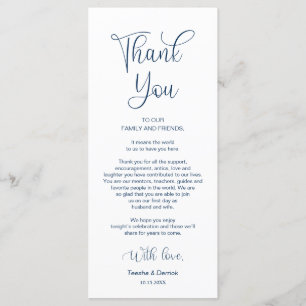 Empfang Place Setting Vielen Dank, Navy Blue Cards Programm