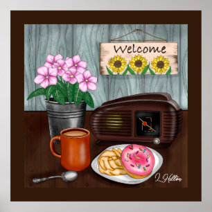 Empfang, Sonnenblumen, Donuts und Kaffee Poster