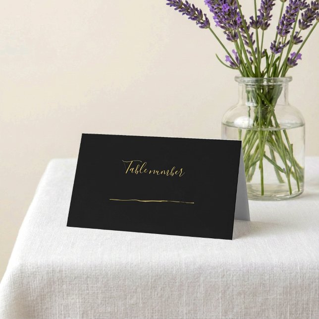Empfang-Tischnummer-Platzkarte im Goldfarbenstil Platzkarte (Gold ink style reception table number place card.)