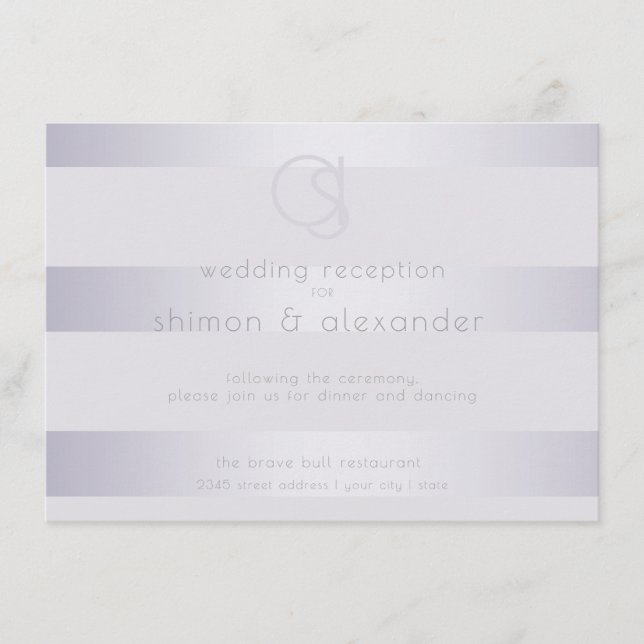 Empfang | Violet Silber Shimmer Strip Monogram2 Begleitkarte (Vorderseite)